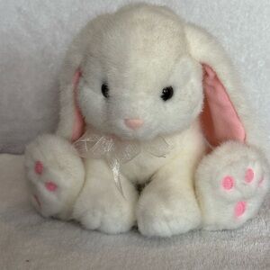 Russ Berrie POWDERPUFF Bunny Rabbit Plush Long Ears Seated  Stuffed Animal Toy
